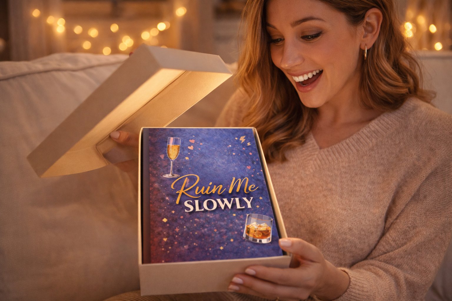 Woman opening a SpiceMyStory personalised romance novel gift